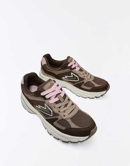 Bershka Multi-piece trainers in brown, 5 of 7