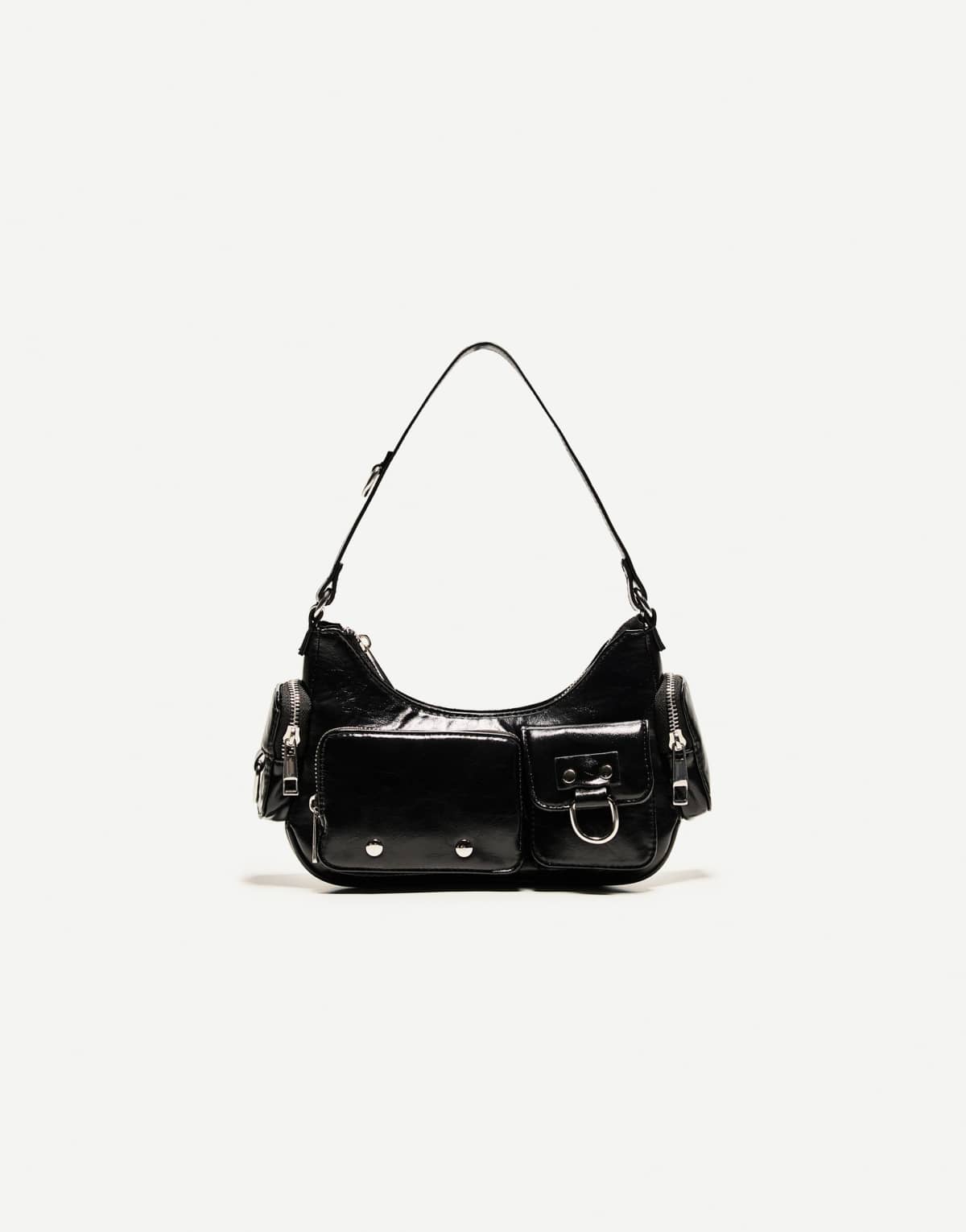Bershka Multi-pocket shoulder bag in black