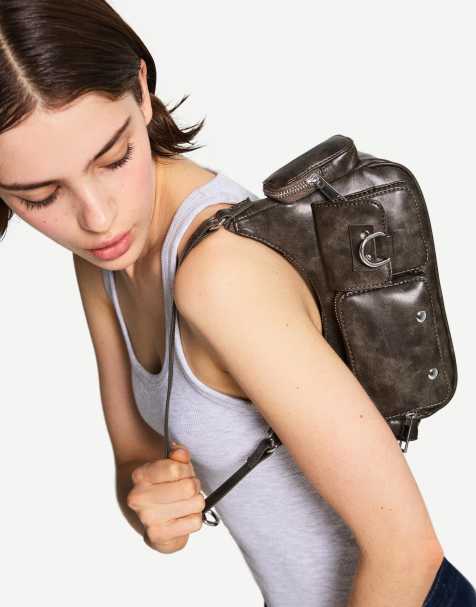 Bershka Multi-pocket shoulder bag in brown - view 1