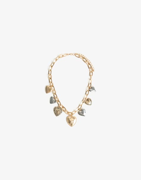 Bershka Multi-strand necklace with pendants in gold - view 1