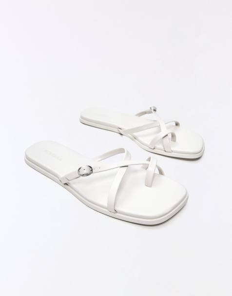 Bershka Multi-strap flat slider sandals in white - view 1