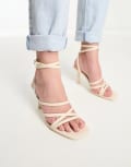 [Bershka] Bershka multi strap heeled sandals in ecru-White 40 WHITE