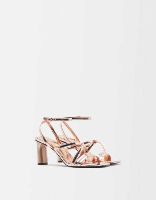 Bershka multi strap mid heel sandal in gold