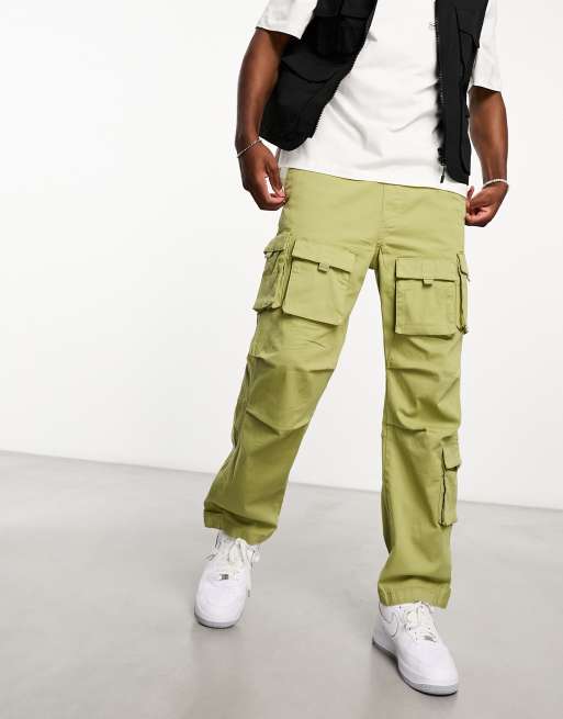 Bershka multipocket cargo trousers in light khaki