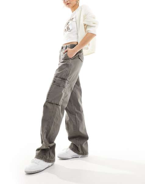 Cargo Pants Women Baggy Cargo Pants Teenager Y2K Cargo Pants High Waist  Wide Leg Pants Jeans Hip Hop Cargo Pants(Size:Medium,Color:Off White)