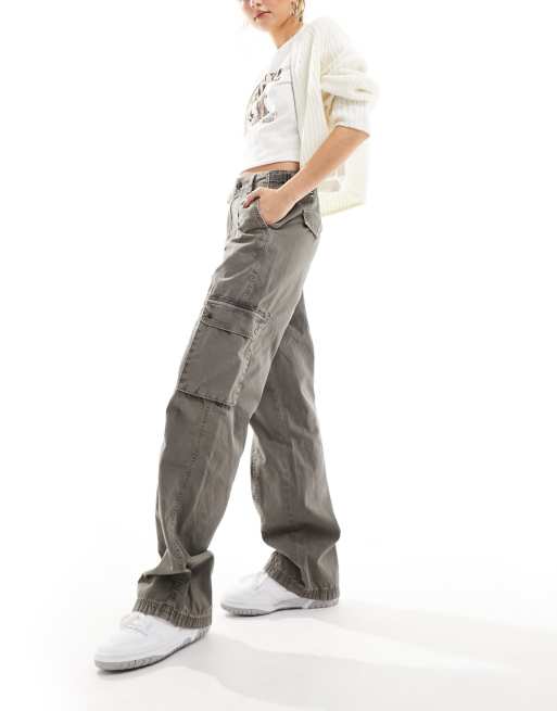 Bershka multipocket cargo pants in grey