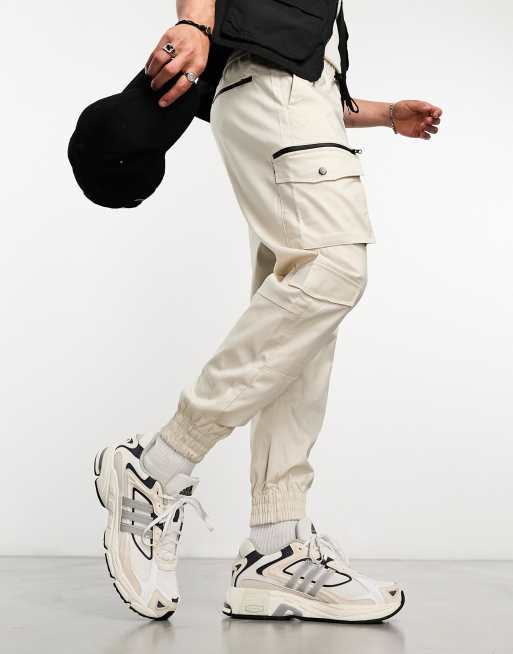 Bershka multipocket cargo trackies in sand