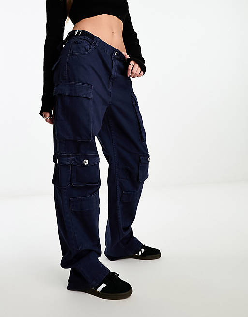 Bershka multipocket cargo trousers in indigo | ASOS