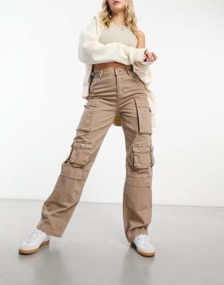 Bershka multipocket cargo trousers in sand