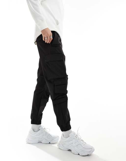 Bershka multipocket tech cargos in black