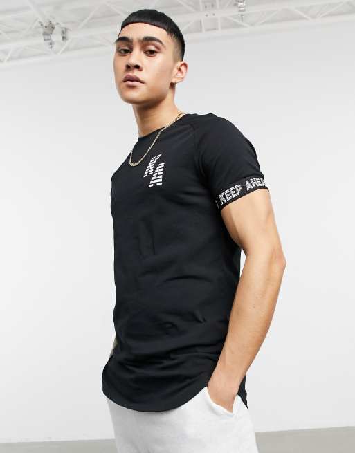 Bershka muscle fit T shirt in black