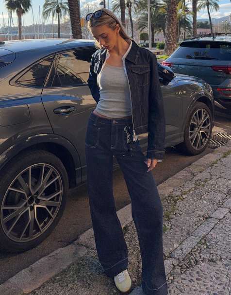 Bershka - Naadloze jeans met wijde pijpen en zakken in marineblauw - view 1