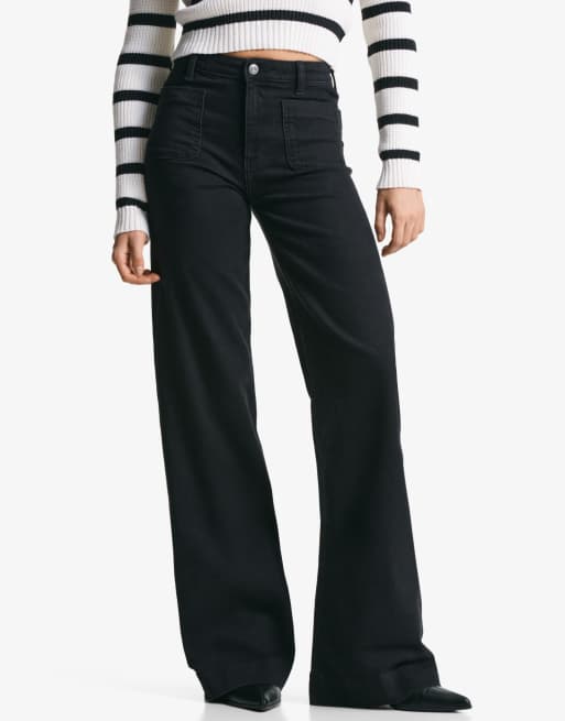 Bershka – Nahtlose Jeans in Schwarz mit weitem Bein und Taschen, 2 von 4