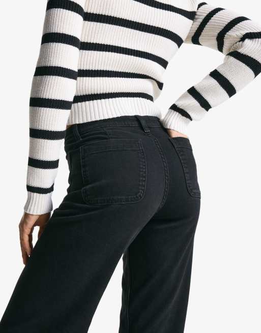 Bershka – Nahtlose Jeans in Schwarz mit weitem Bein und Taschen, 3 von 4