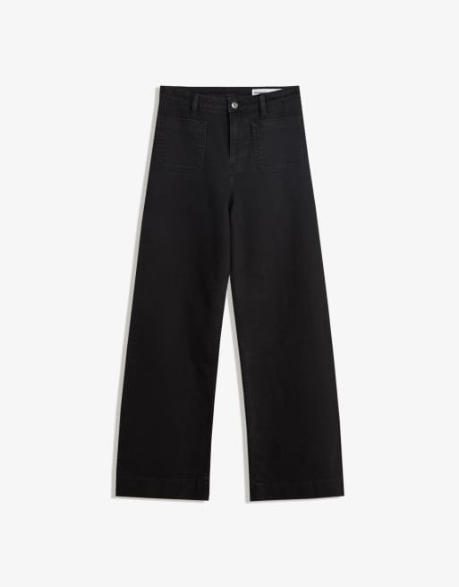 Bershka – Nahtlose Jeans in Schwarz mit weitem Bein und Taschen, 4 von 4