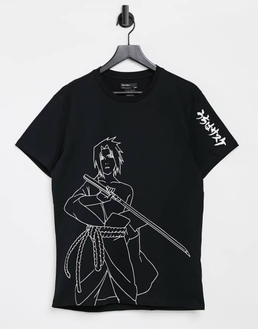 Bershka Naruto front back print T shirt in black