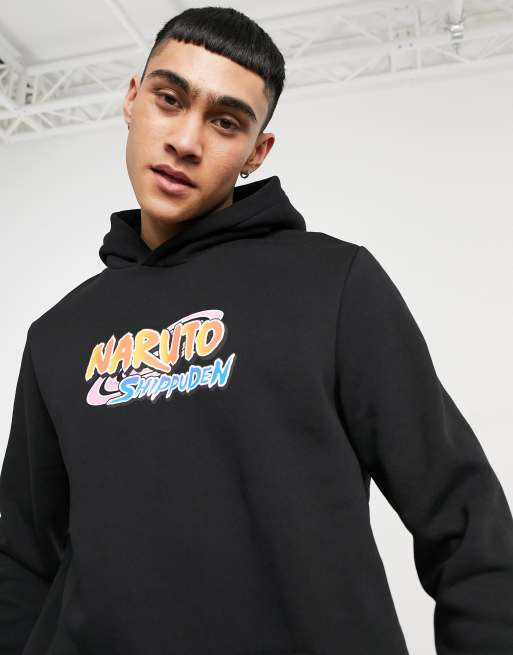 Bershka Naruto Shippuden back print hoodie in black