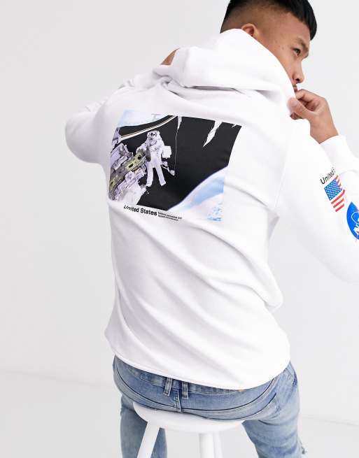 Bershka NASA hoodie with back print in white