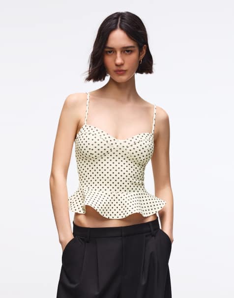 Bershka – Naturvit korsettopp i peplum-modell - view 1