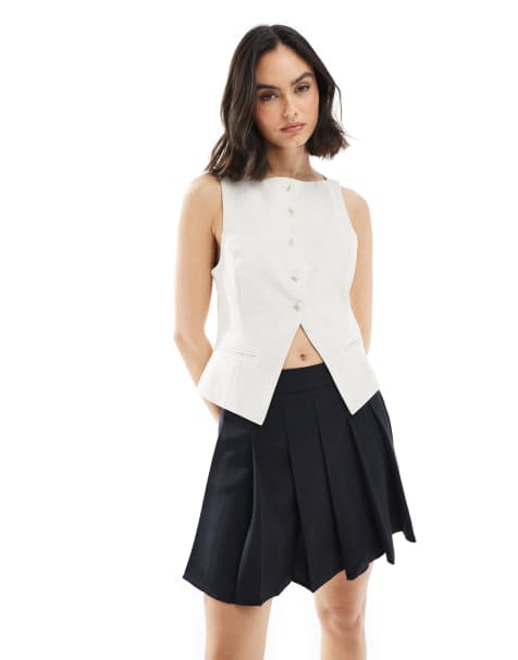 Bershka – Naturvit kostymväst med rund halsringning - view 1