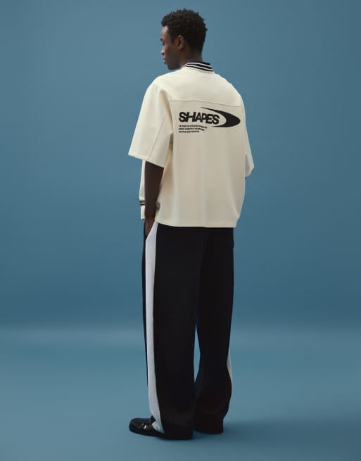 Bershka – Naturvit, mönstrad skjorta med boxig passform och korta ärmar, 3 av 4