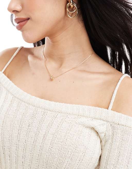 Bershka – Naturvit, ribbad, stickad topp med spetsig kant, 2 av 4