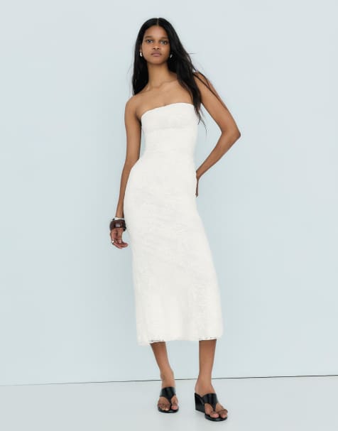 Bershka – Naturvit, rustik miniklänning med bandeau-ringning - view 1