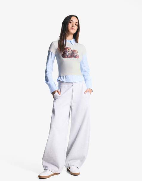 Bershka – Naturvit t-shirt med korta ärmar och tryck - view 1