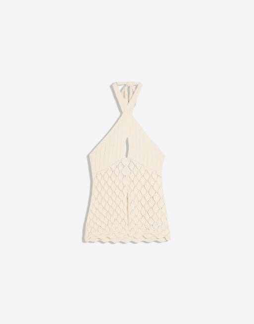 Bershka – Naturvit topp med halterneck och utskurna detaljer, 5 av 5