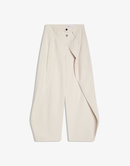 Bershka – Naturvita byxor med veck och barrelben, 5 av 5