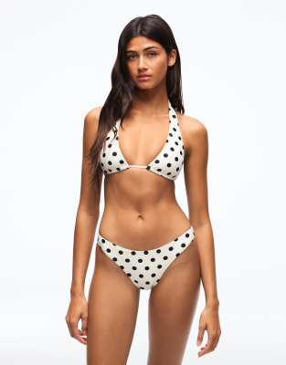 Bershka - Neckholder-Bikinioberteil in Ecru mit Polka Dots-Weiß