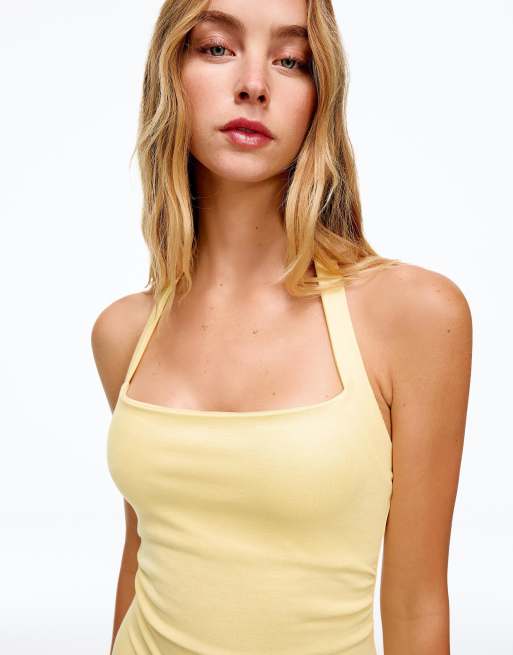 Bershka – Neckholder-Minikleid in Gelb, 4 von 5