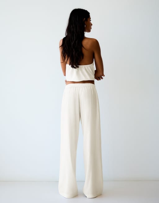 Bershka – Neckholder-Oberteil aus Leinenmix in Cremeweiß, 3 von 6