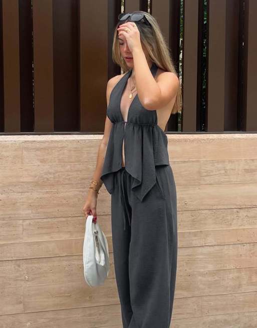 Bershka – Neckholder-Oberteil in Grau und Schwarz mit Bindedetail, 4 von 6