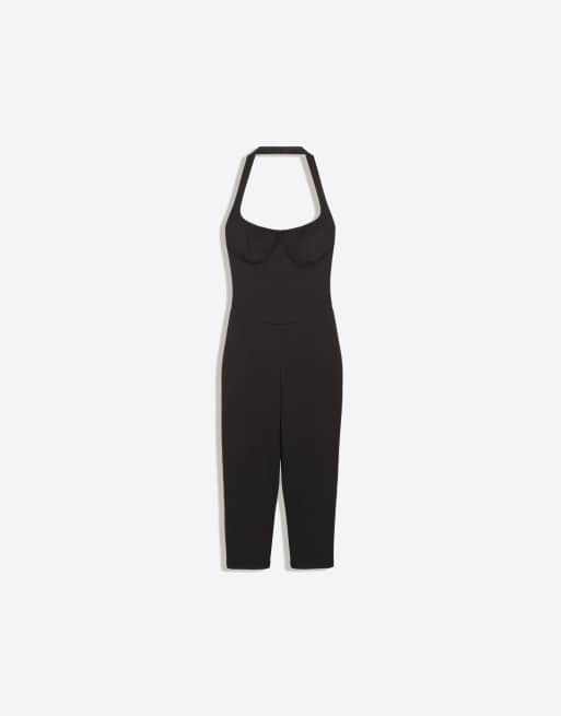 Bershka Neckholder-Overall mit Korsett-Effekt in Schwarz, 5 von 5