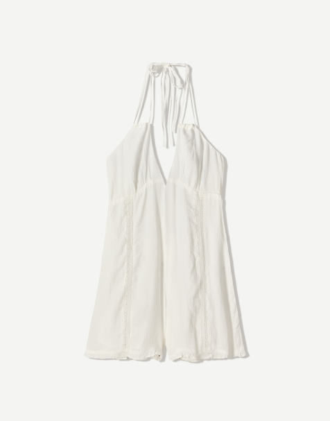 Bershka – Neckholder-Playsuit in Schwarz mit Bindedetail - view 1