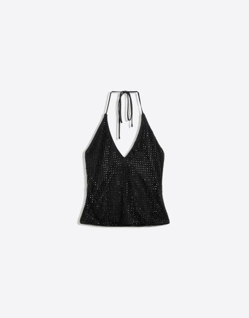 Bershka Neckholder-Top mit Strass-Optik in Schwarz, 5 von 5