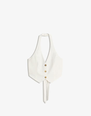 Bershka - Neckholder-Weste in Weiß mit Leinenanteil