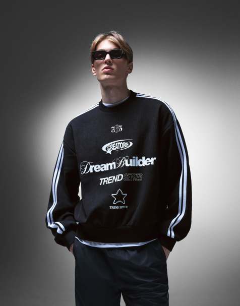 Bershka - Needlecord - Sort sweatshirt med print - view 1