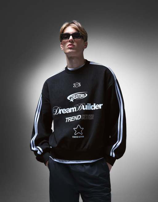 Bershka - Needlecord - Sort sweatshirt med print