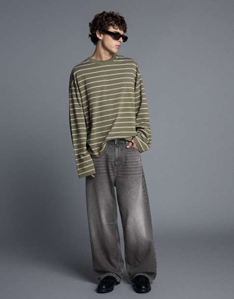 Bershka Neobarrel jeans med spænde bagpå i grå - view 1