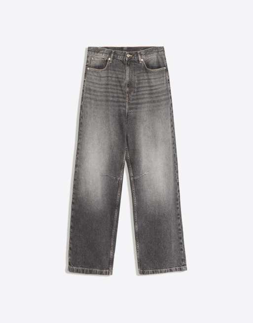 Bershka Neobarrel jeans with back buckle in grey, 5 of 5