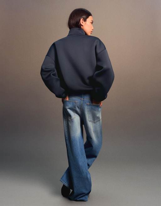 Bershka Neoprene-effect oversize jacket in navy