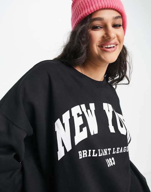Bershka New York crew neck sweatshirt in black | ASOS