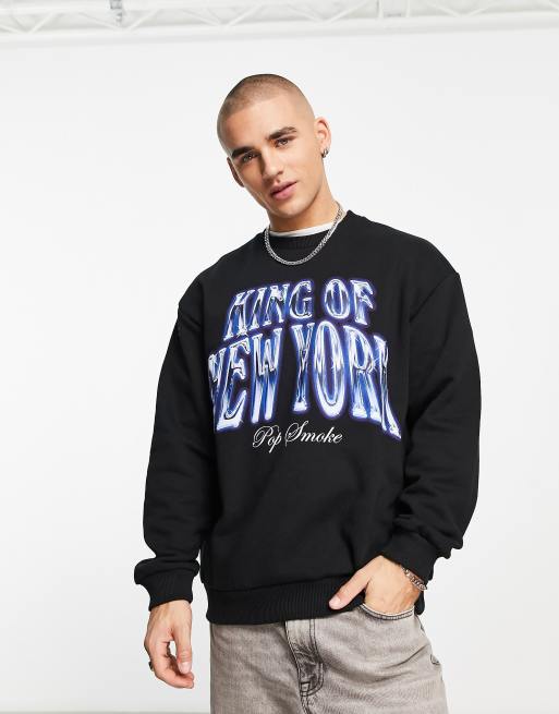 Bershka New York Pop Smoke sweatshirt in black