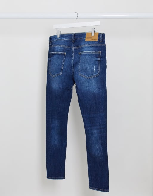 Bershka – Niebieskie bardzo obcisłe jeansy z rozdarciami na kolanach, 2 z 4