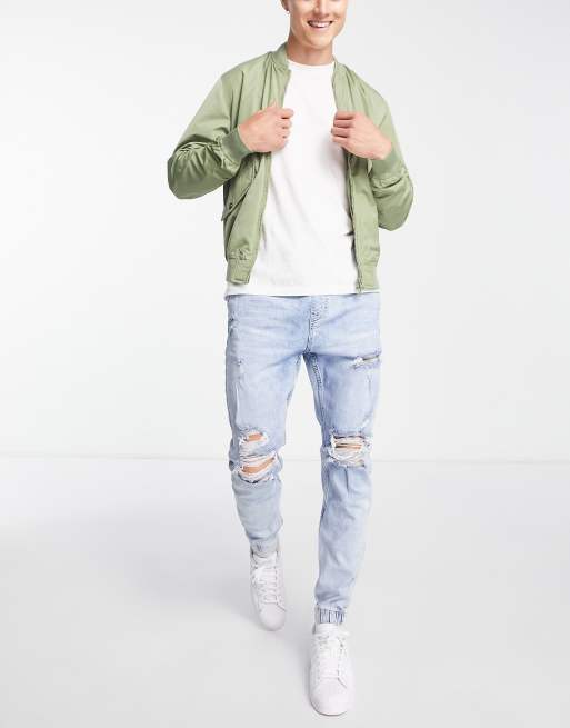 Bershka – Niebieskie jeansowe joggersy z rozdarciami, 3 z 4