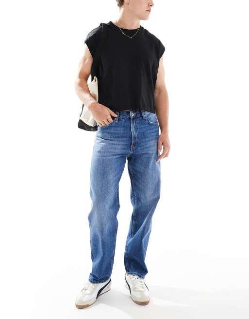 Bershka – Niebieskie jeansy o prostym kroju w stylu lat 90.