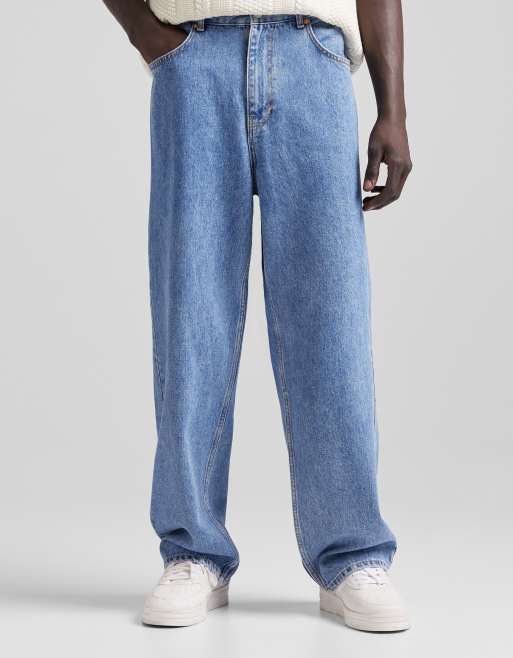 Bershka – Niebieskie jeansy typu baggy w stylu lat 90.