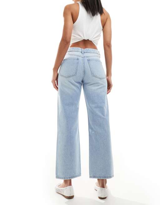 Bershka – Niebieskie jeansy z prostymi szerokimi nogawkami do kostki, 3 z 5